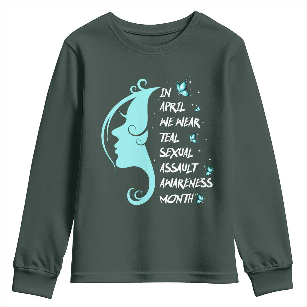 Sexual Assault Prevention Support Youth Sweatshirt In April We Wear Teal Ribbon