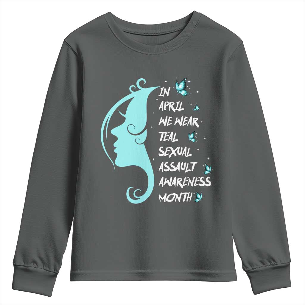 Sexual Assault Prevention Support Youth Sweatshirt In April We Wear Teal Ribbon