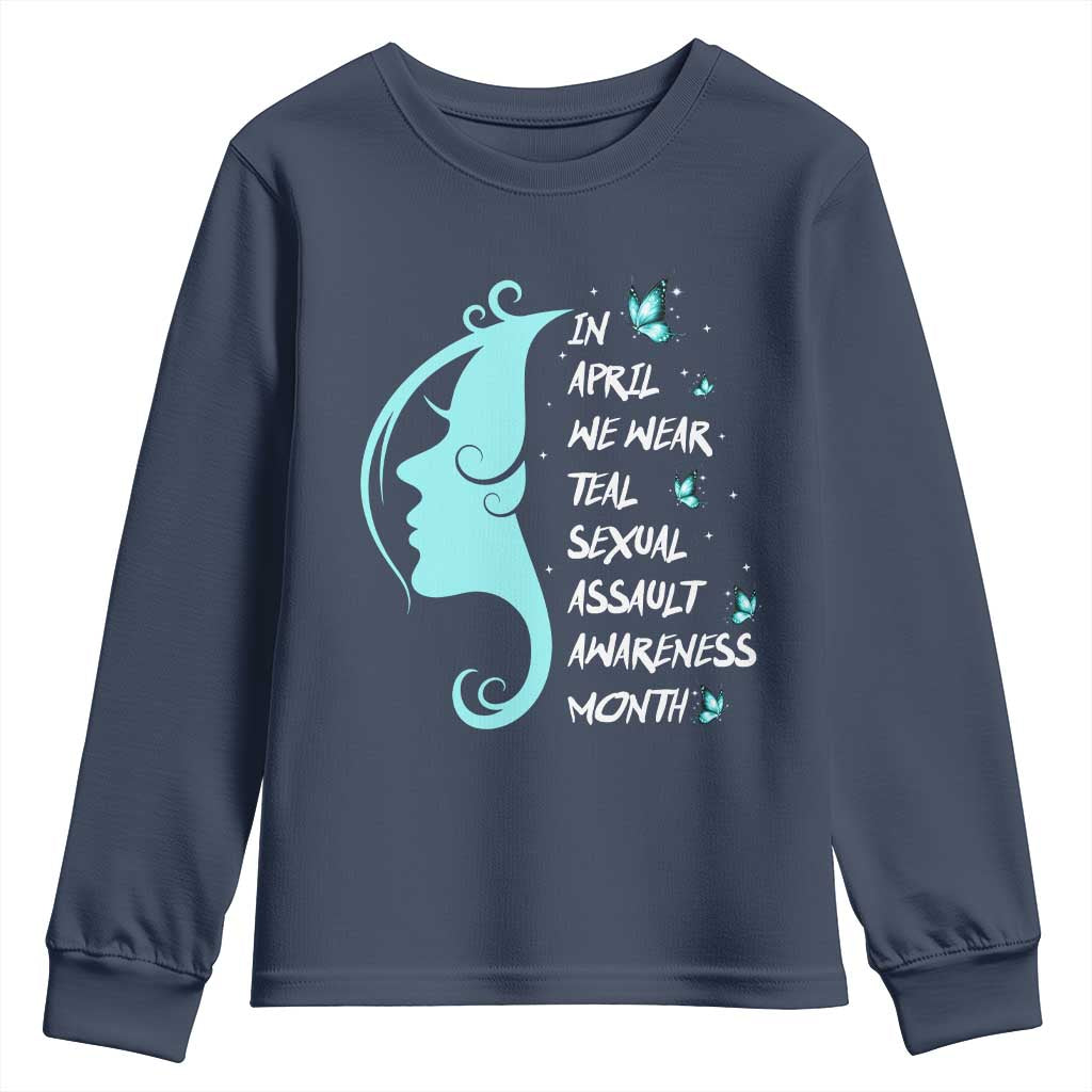 Sexual Assault Prevention Support Youth Sweatshirt In April We Wear Teal Ribbon