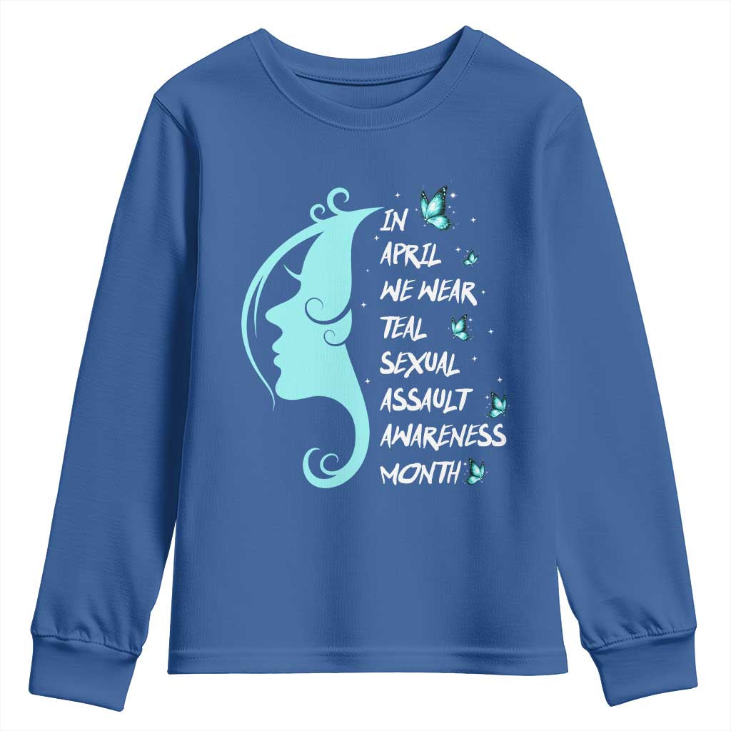 Sexual Assault Prevention Support Youth Sweatshirt In April We Wear Teal Ribbon