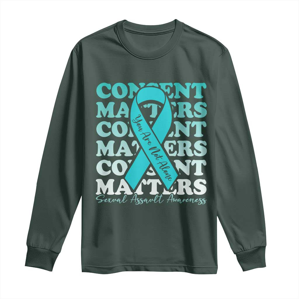 Sexual Assault Prevention Support Long Sleeve Shirt Teal Ribbon Consent Matters You Are Not Alone