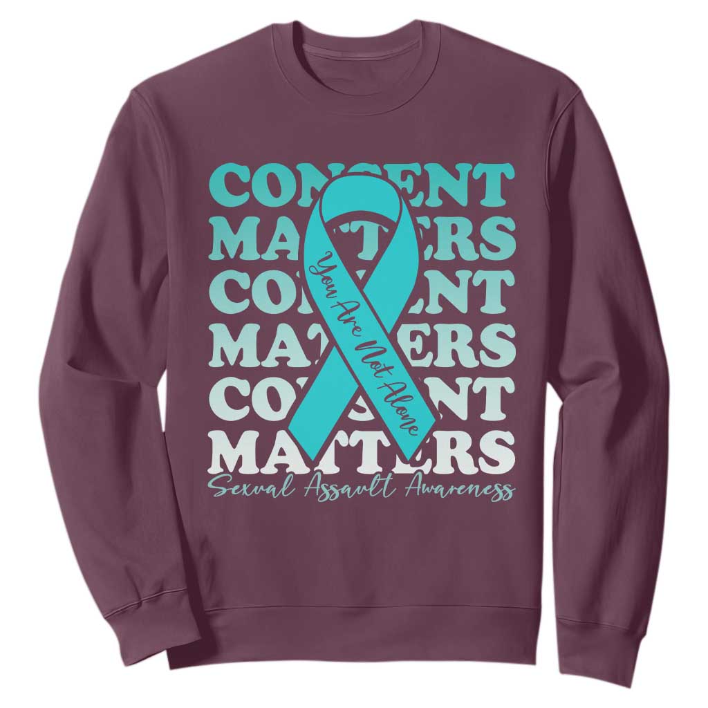 Sexual Assault Prevention Support Sweatshirt Teal Ribbon Consent Matters You Are Not Alone
