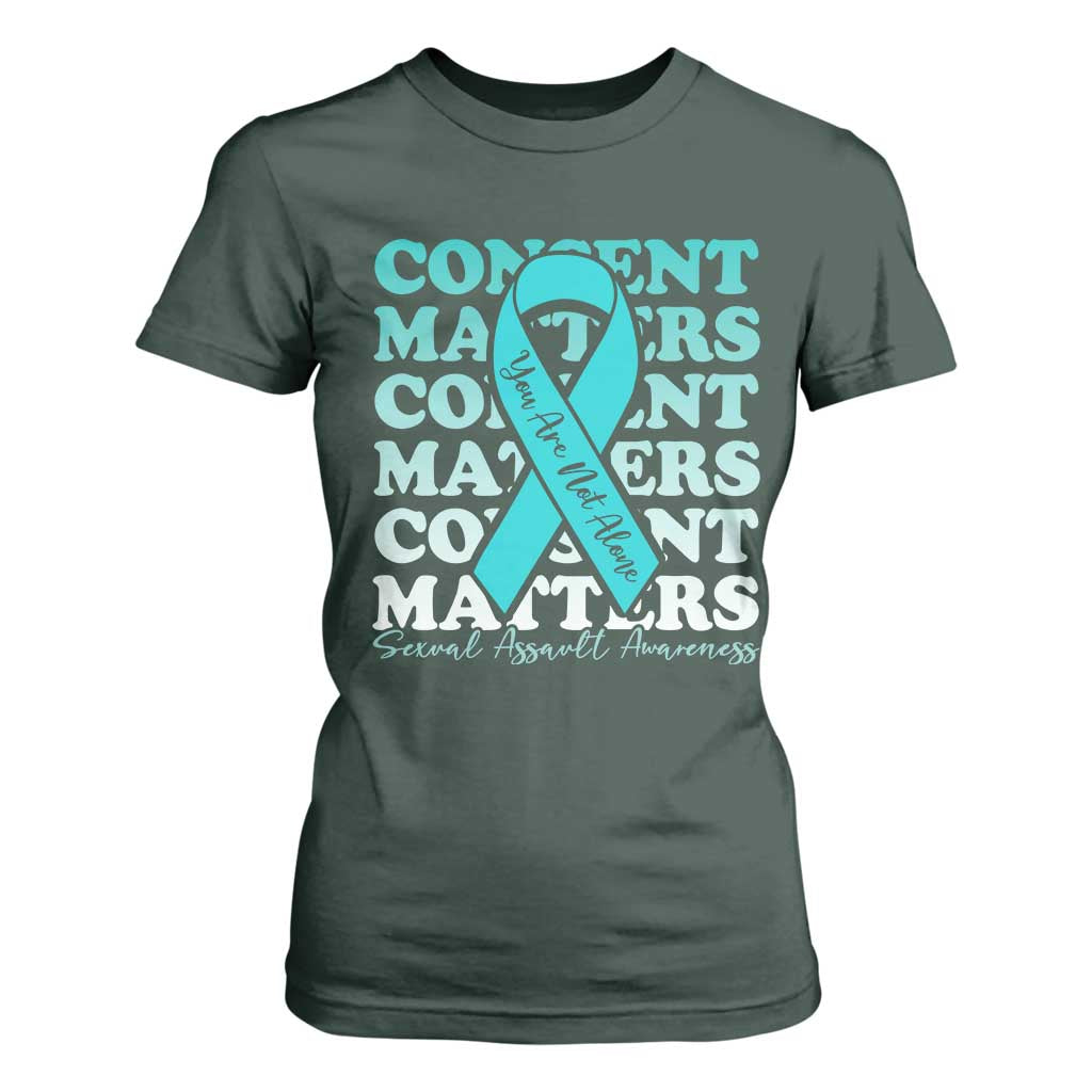 Sexual Assault Prevention Support T Shirt For Women Teal Ribbon Consent Matters You Are Not Alone