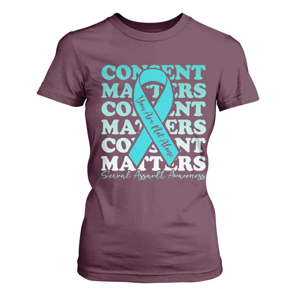 Sexual Assault Prevention Support T Shirt For Women Teal Ribbon Consent Matters You Are Not Alone