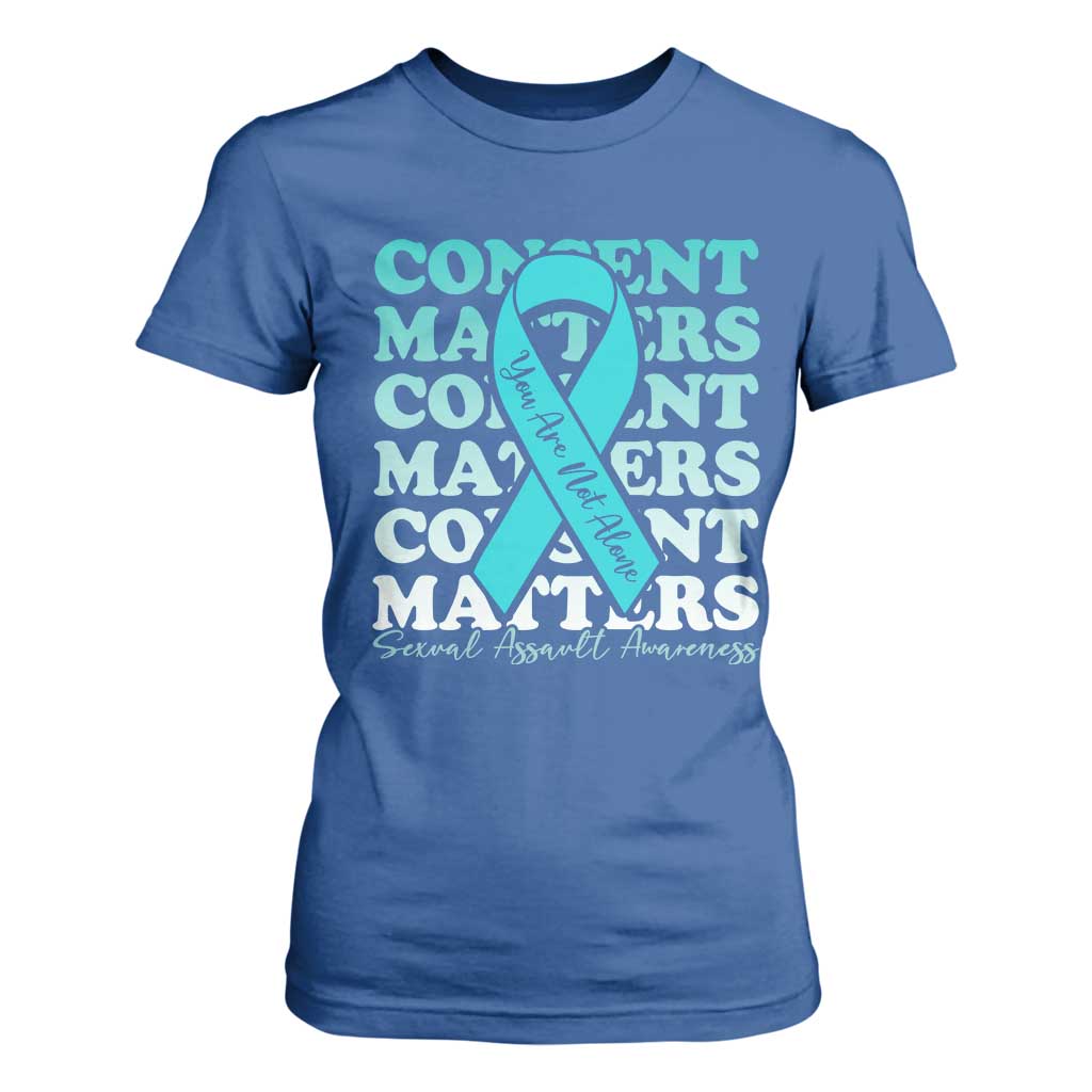 Sexual Assault Prevention Support T Shirt For Women Teal Ribbon Consent Matters You Are Not Alone