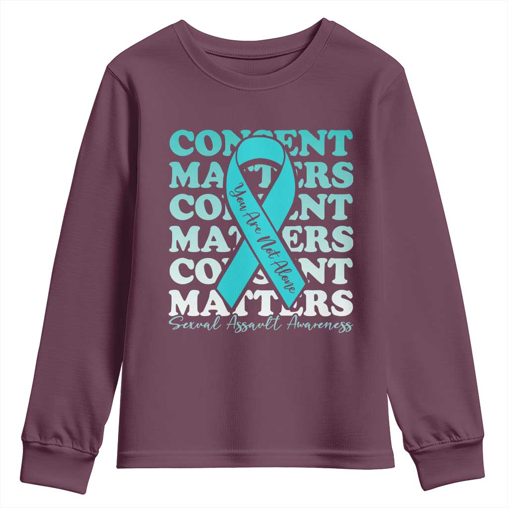 Sexual Assault Prevention Support Youth Sweatshirt Teal Ribbon Consent Matters You Are Not Alone
