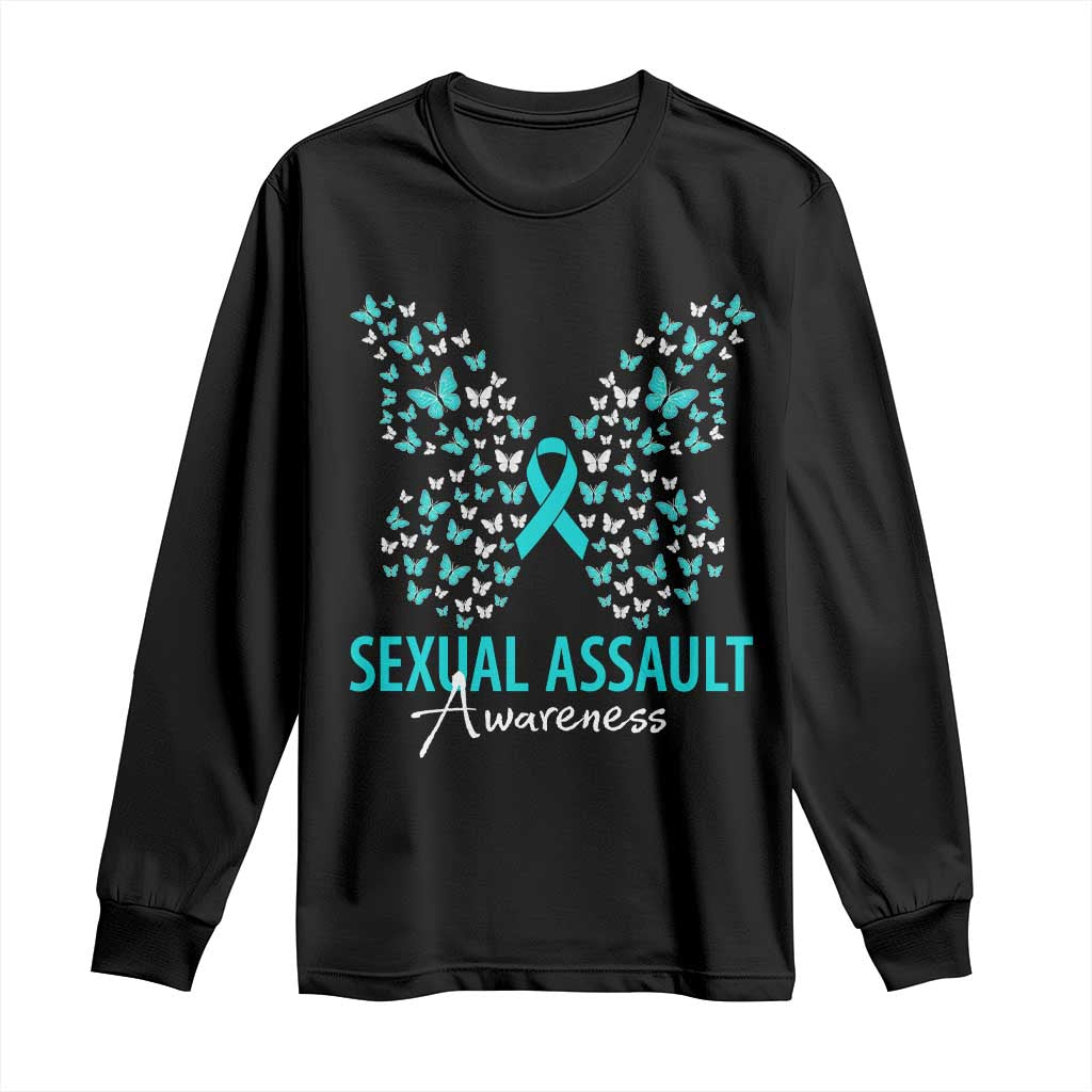 Sexual Assault Prevention Support Long Sleeve Shirt Butterfly Ribbon