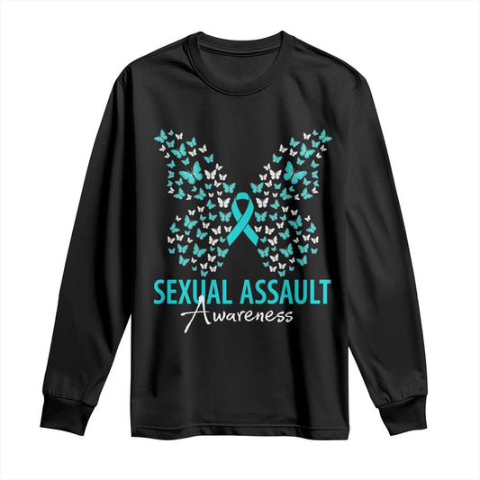 Sexual Assault Prevention Support Long Sleeve Shirt Butterfly Ribbon
