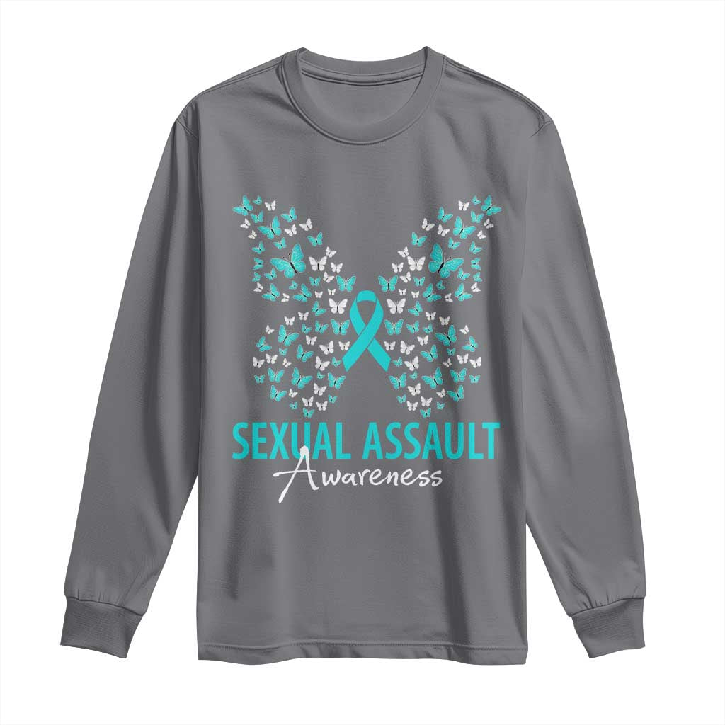 Sexual Assault Prevention Support Long Sleeve Shirt Butterfly Ribbon
