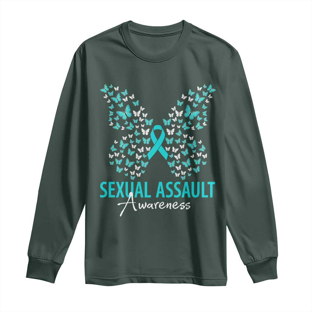 Sexual Assault Prevention Support Long Sleeve Shirt Butterfly Ribbon