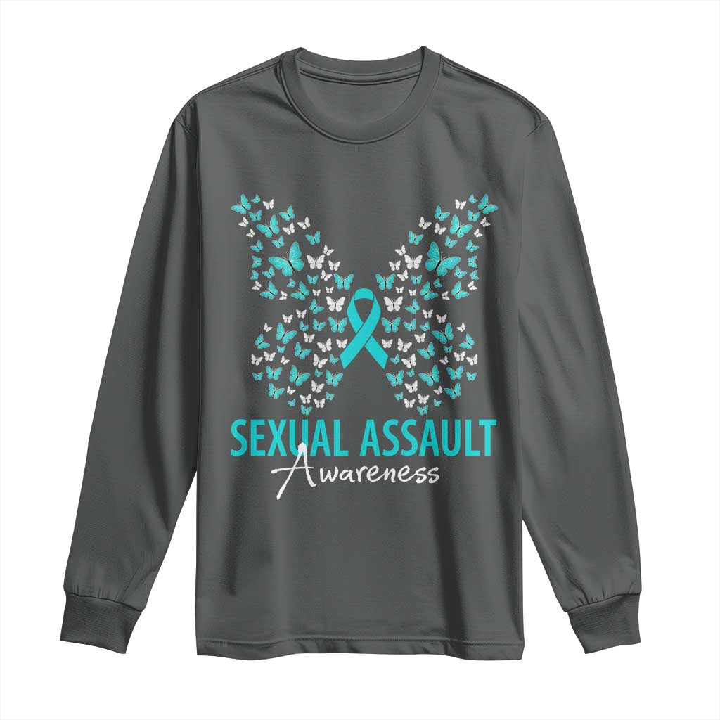 Sexual Assault Prevention Support Long Sleeve Shirt Butterfly Ribbon