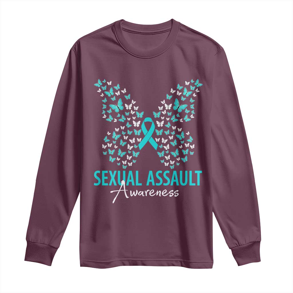 Sexual Assault Prevention Support Long Sleeve Shirt Butterfly Ribbon
