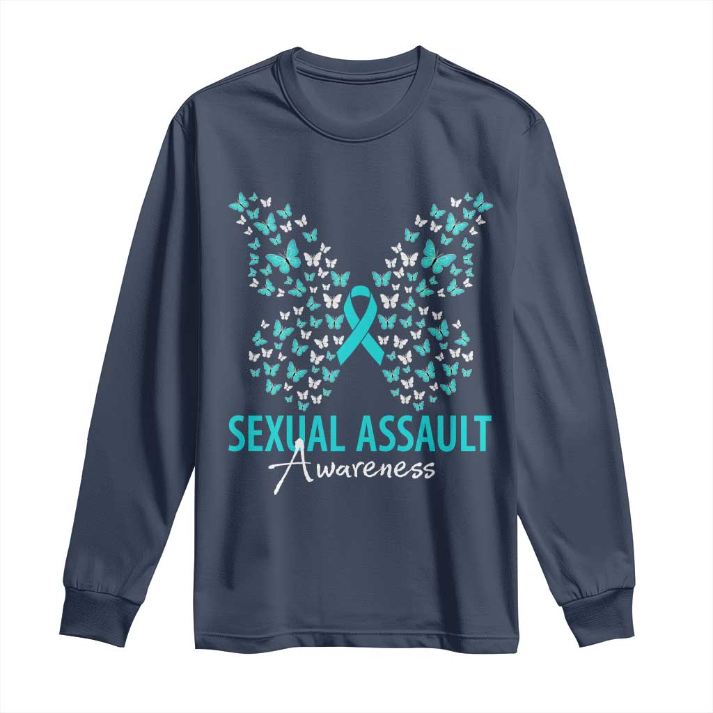 Sexual Assault Prevention Support Long Sleeve Shirt Butterfly Ribbon