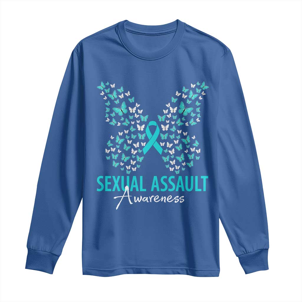 Sexual Assault Prevention Support Long Sleeve Shirt Butterfly Ribbon