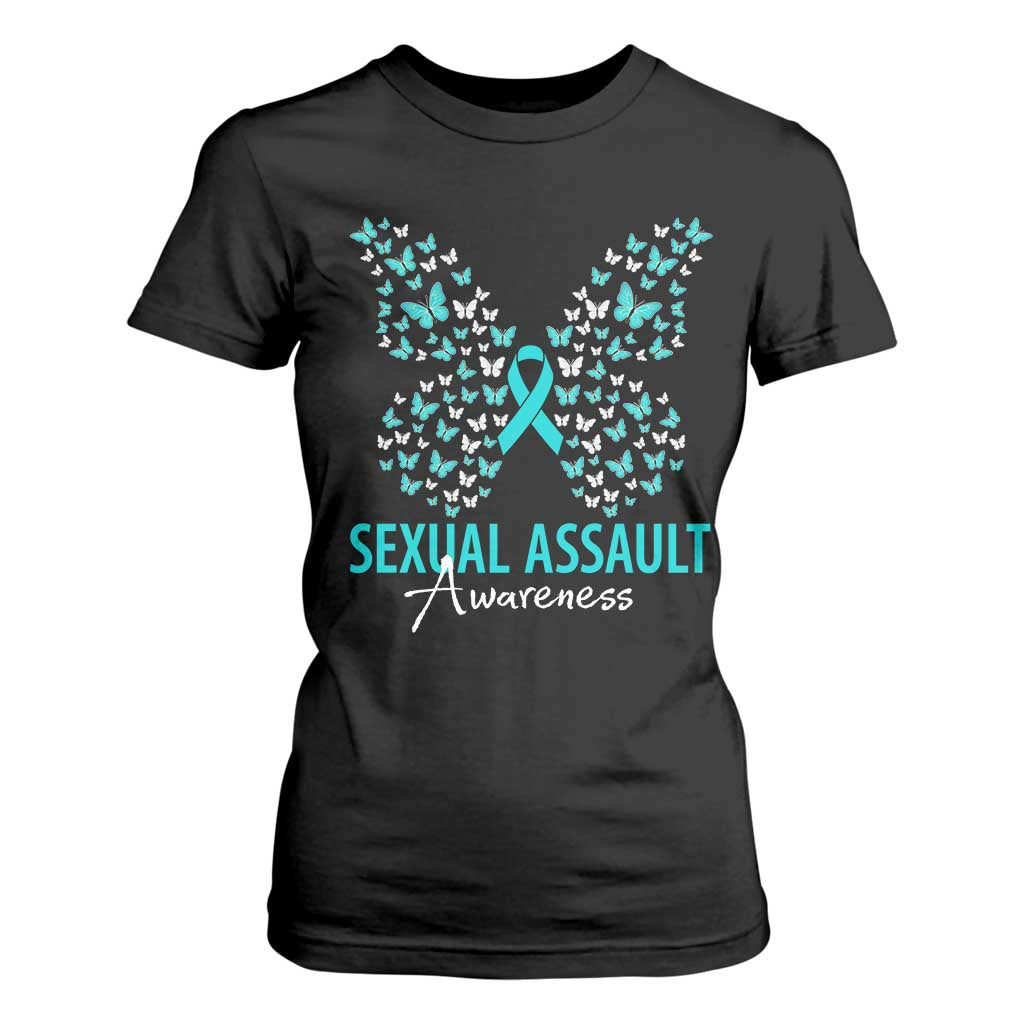 Sexual Assault Prevention Support T Shirt For Women Butterfly Ribbon