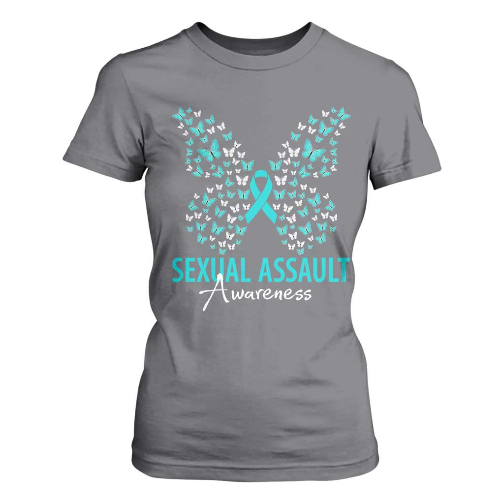 Sexual Assault Prevention Support T Shirt For Women Butterfly Ribbon