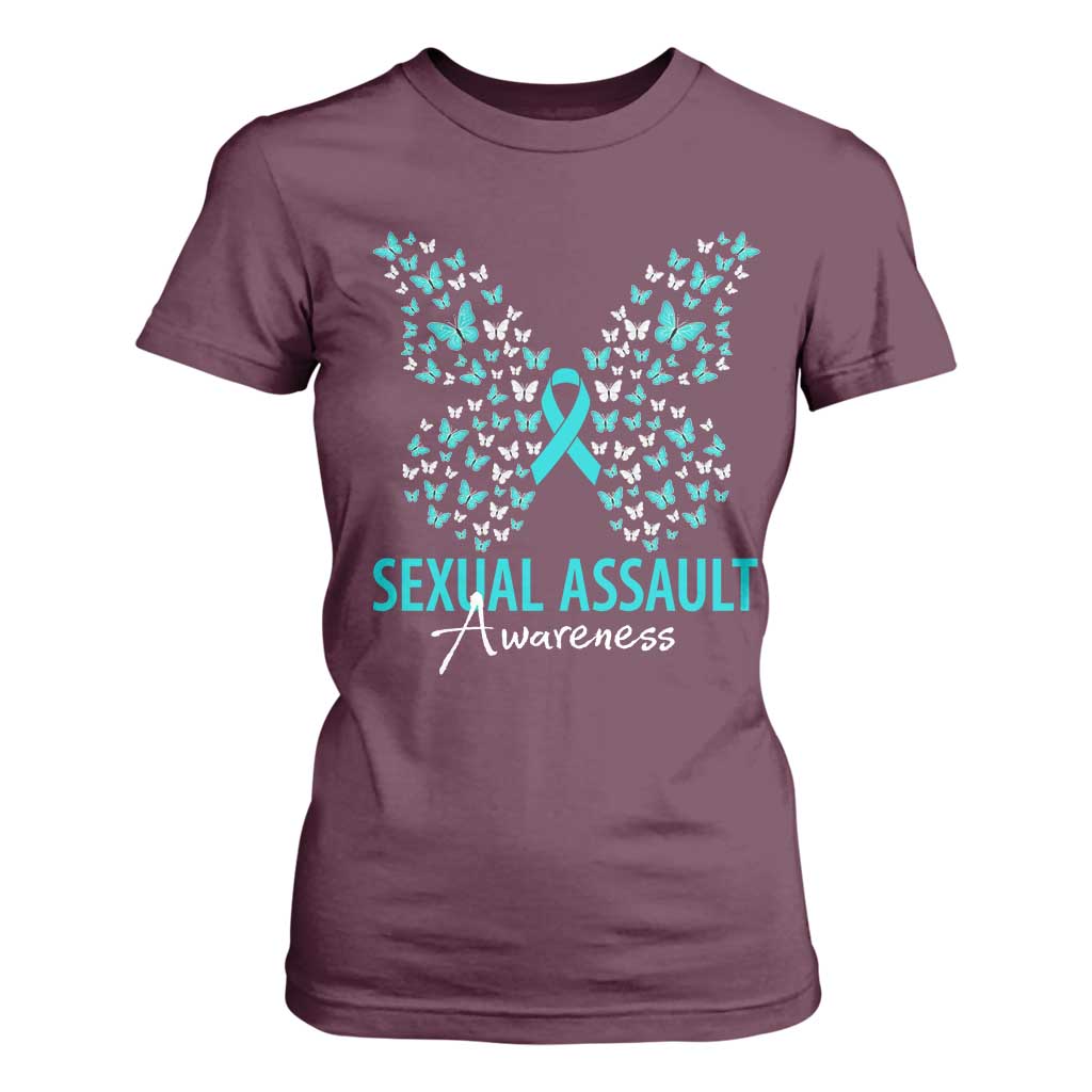 Sexual Assault Prevention Support T Shirt For Women Butterfly Ribbon