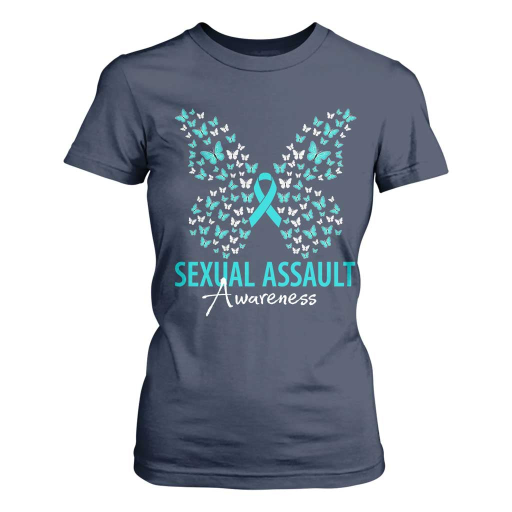 Sexual Assault Prevention Support T Shirt For Women Butterfly Ribbon