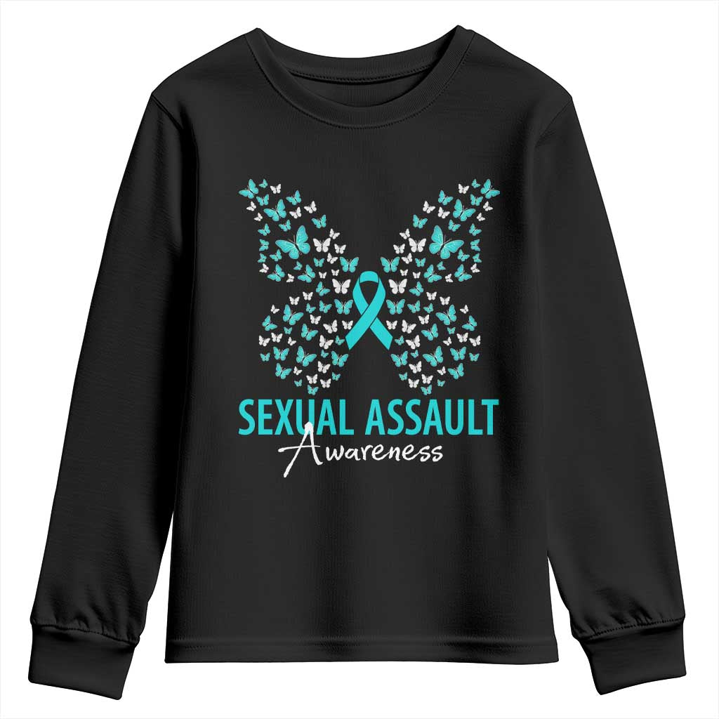 Sexual Assault Prevention Support Youth Sweatshirt Butterfly Ribbon