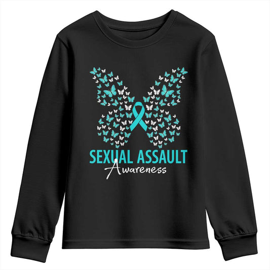 Sexual Assault Prevention Support Youth Sweatshirt Butterfly Ribbon