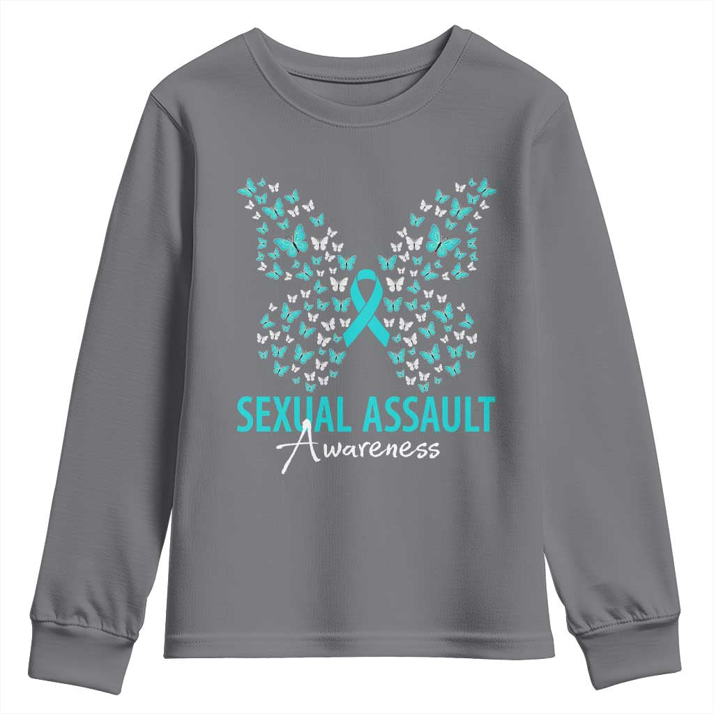 Sexual Assault Prevention Support Youth Sweatshirt Butterfly Ribbon
