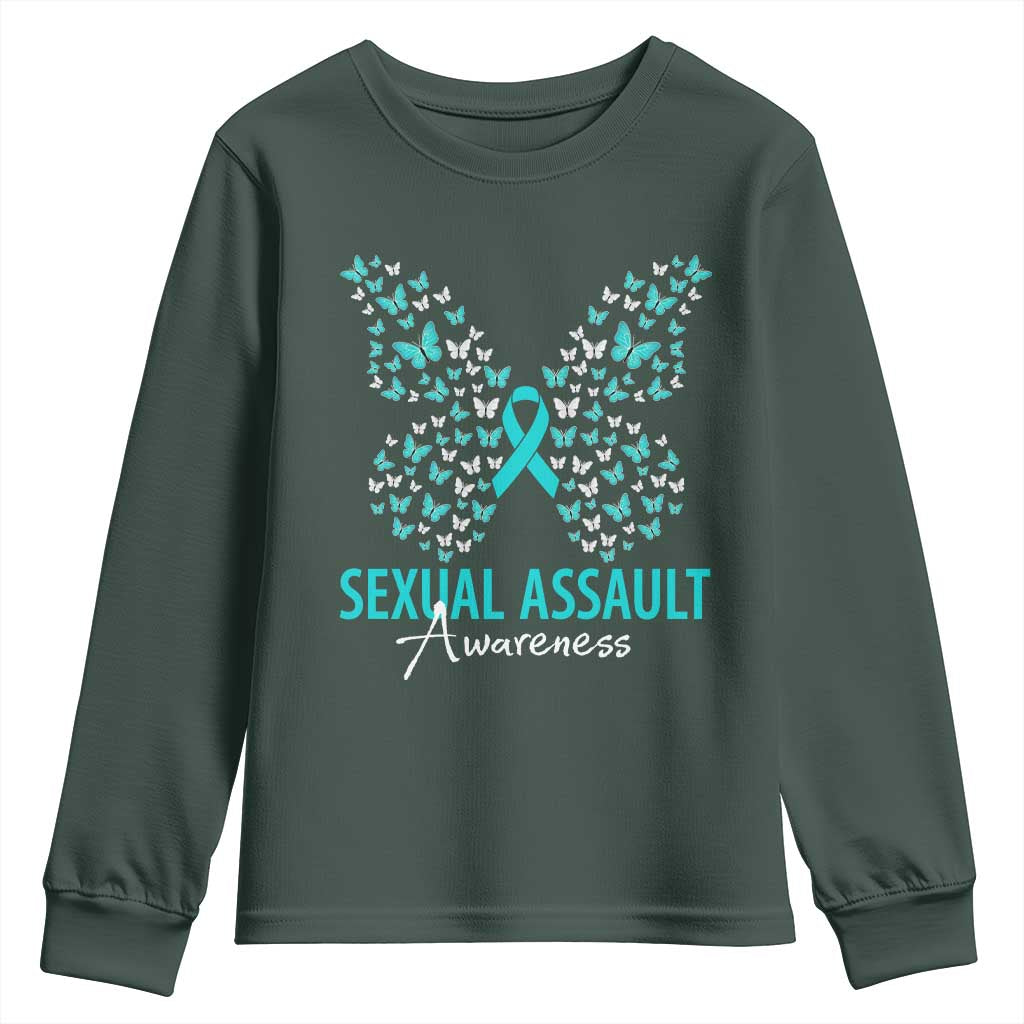 Sexual Assault Prevention Support Youth Sweatshirt Butterfly Ribbon