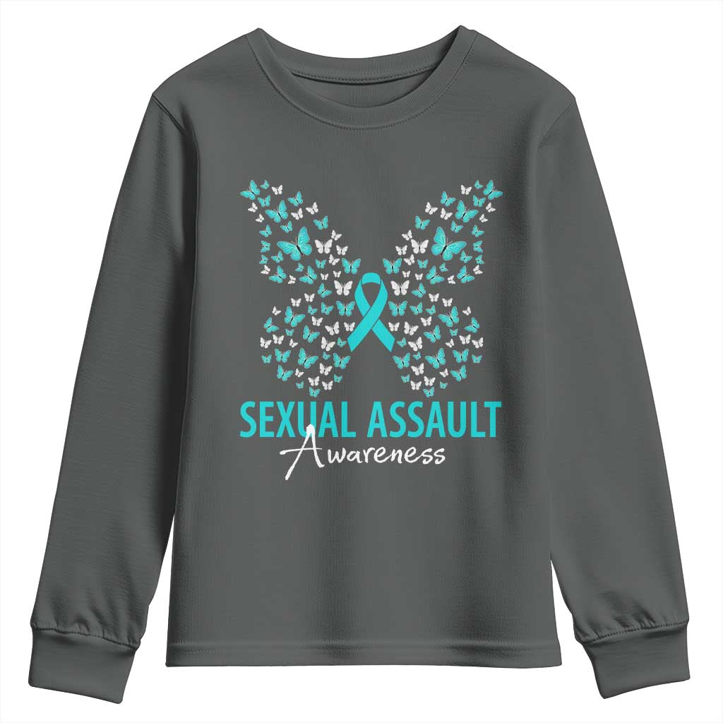 Sexual Assault Prevention Support Youth Sweatshirt Butterfly Ribbon