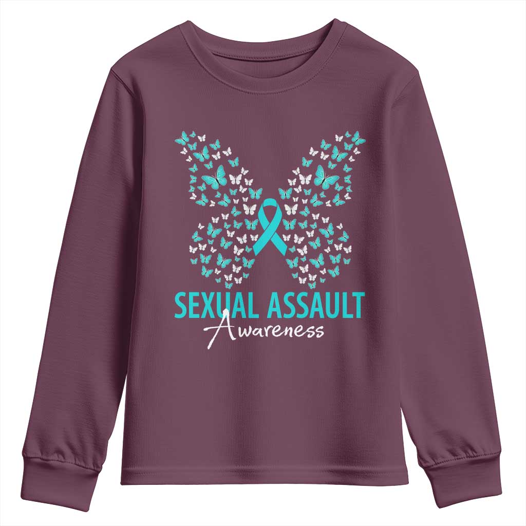 Sexual Assault Prevention Support Youth Sweatshirt Butterfly Ribbon