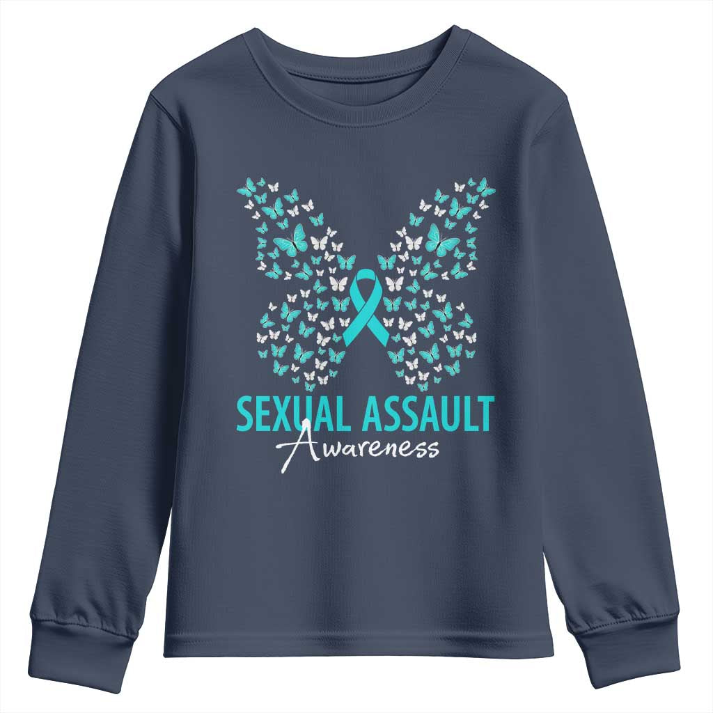 Sexual Assault Prevention Support Youth Sweatshirt Butterfly Ribbon