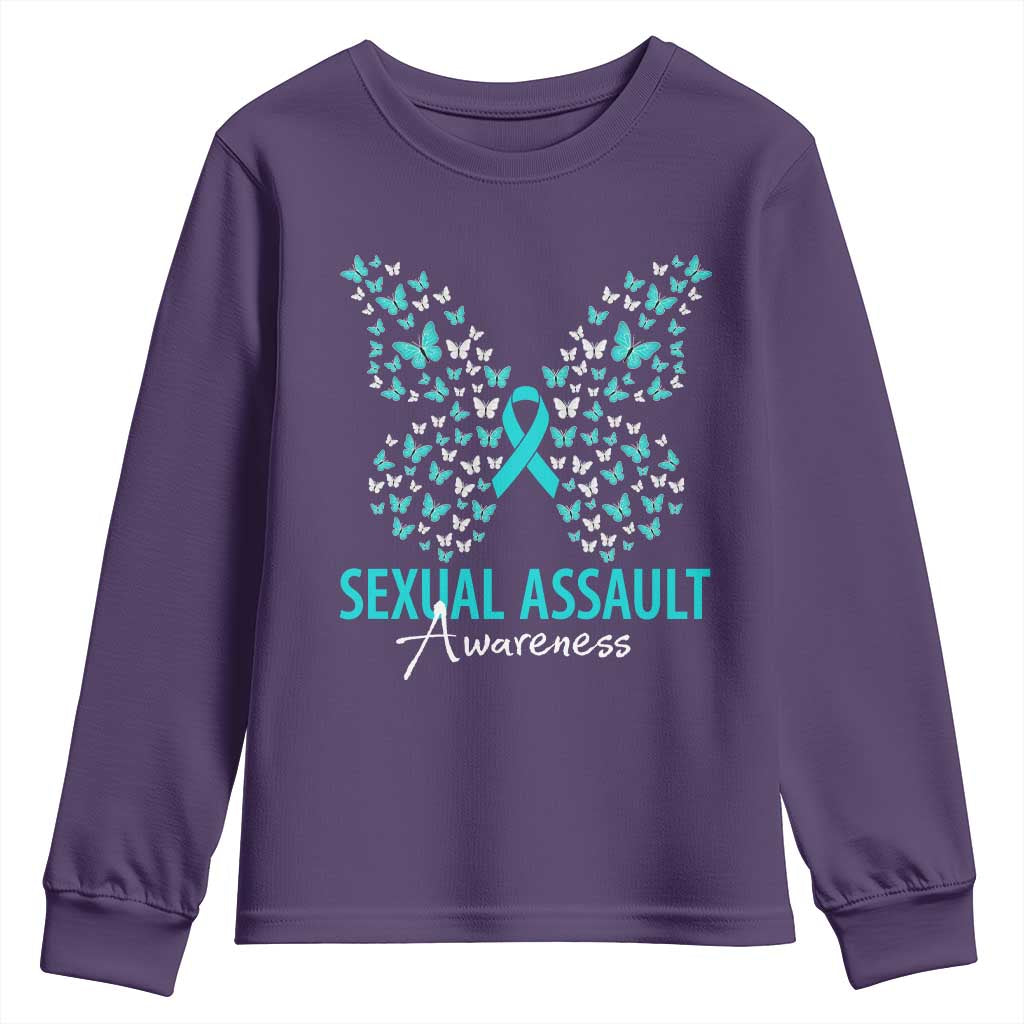 Sexual Assault Prevention Support Youth Sweatshirt Butterfly Ribbon