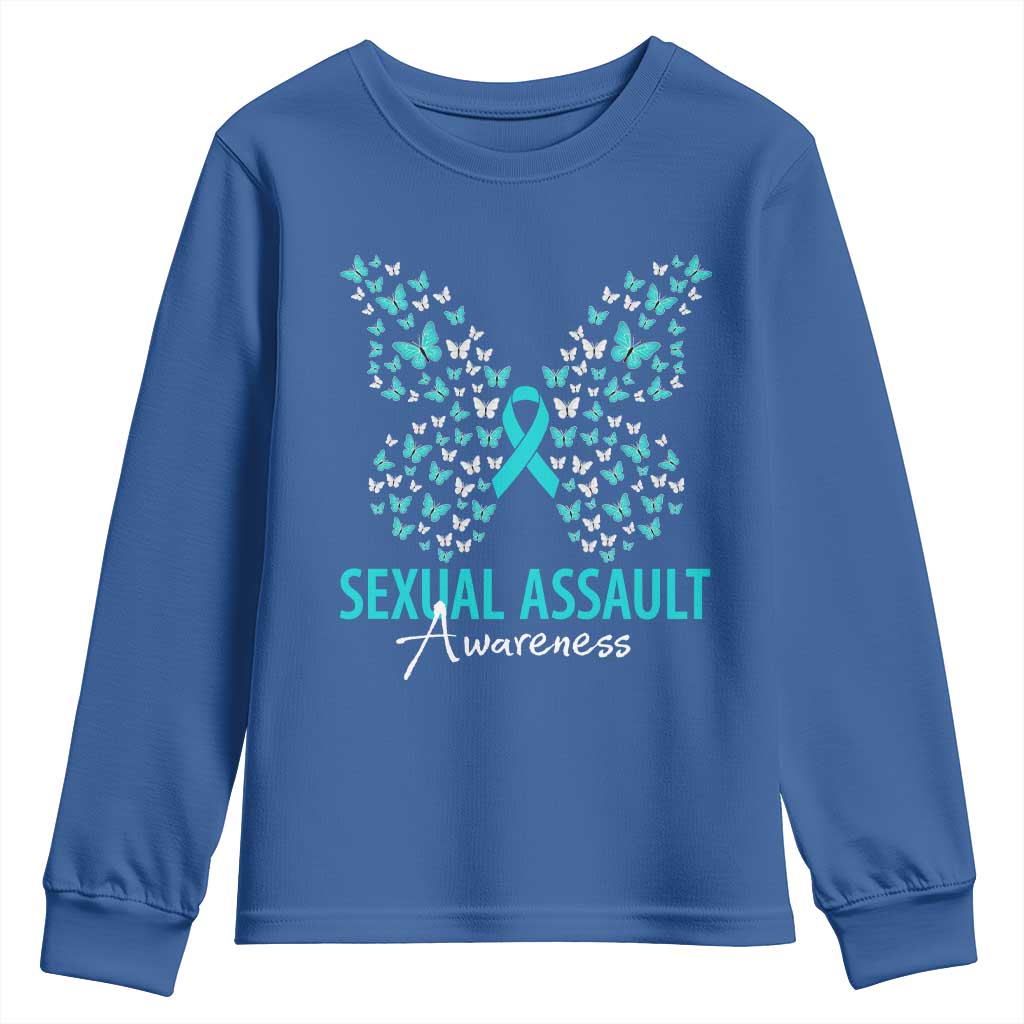 Sexual Assault Prevention Support Youth Sweatshirt Butterfly Ribbon