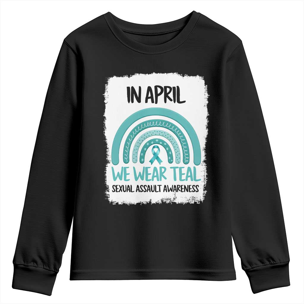 Sexual Assault Prevention Support Youth Sweatshirt In April We Wear Teal Ribbon