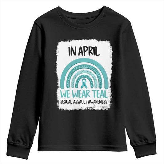 Sexual Assault Prevention Support Youth Sweatshirt In April We Wear Teal Ribbon