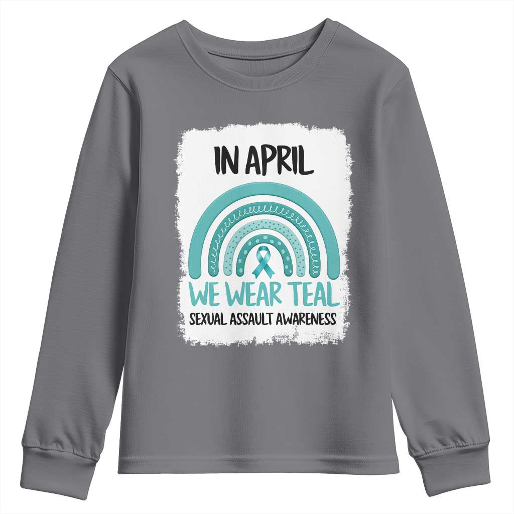 Sexual Assault Prevention Support Youth Sweatshirt In April We Wear Teal Ribbon