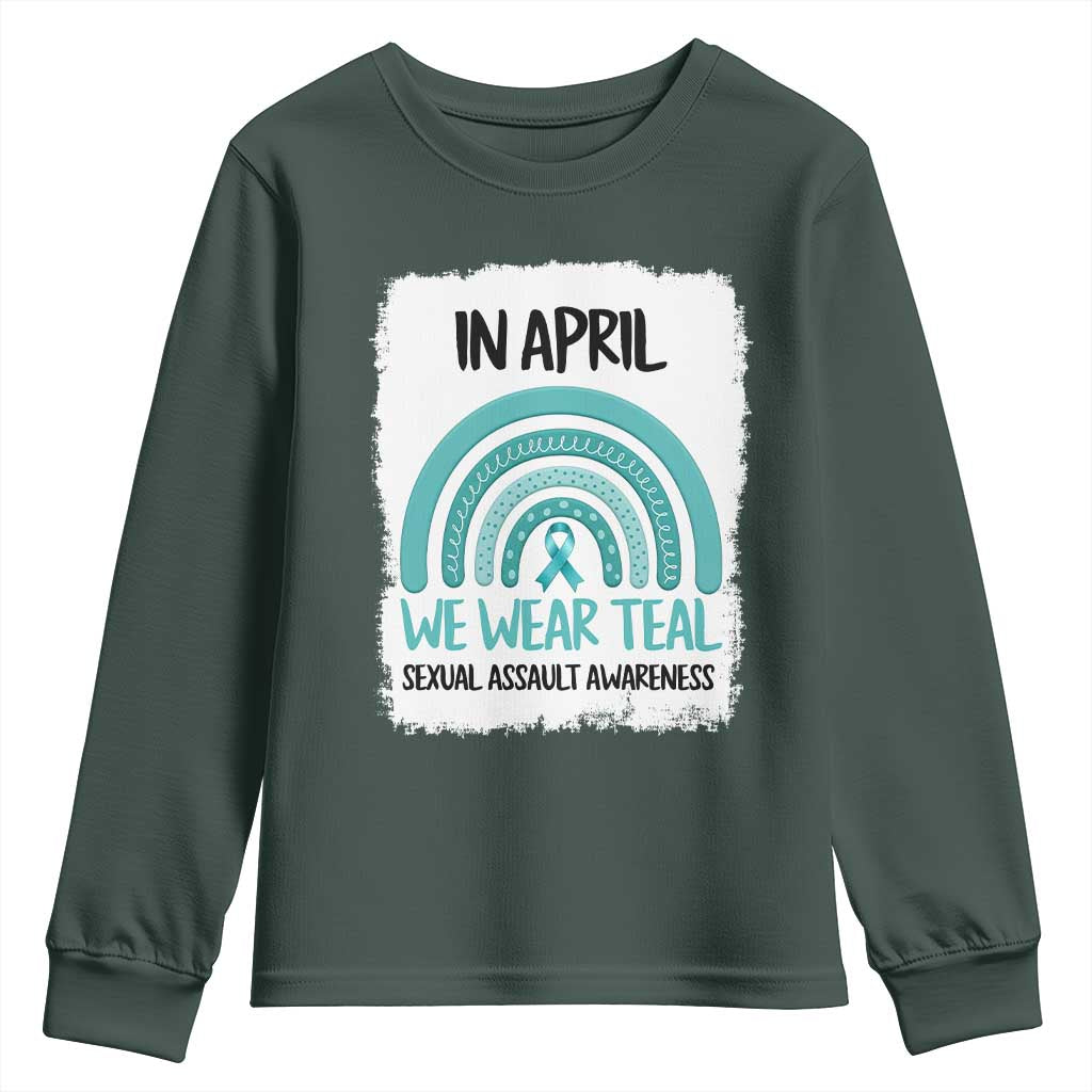 Sexual Assault Prevention Support Youth Sweatshirt In April We Wear Teal Ribbon