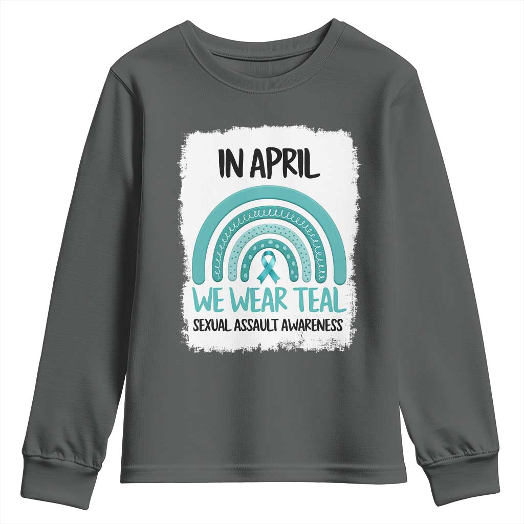 Sexual Assault Prevention Support Youth Sweatshirt In April We Wear Teal Ribbon