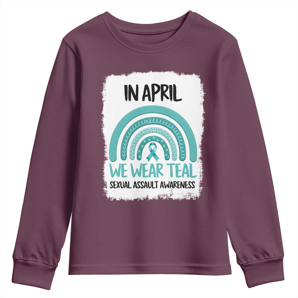 Sexual Assault Prevention Support Youth Sweatshirt In April We Wear Teal Ribbon