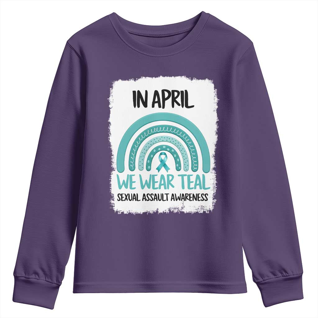 Sexual Assault Prevention Support Youth Sweatshirt In April We Wear Teal Ribbon