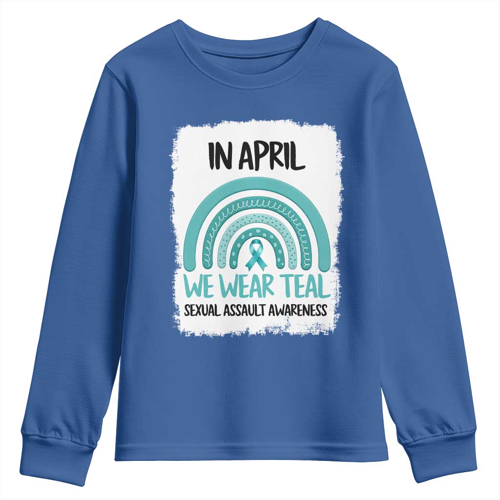 Sexual Assault Prevention Support Youth Sweatshirt In April We Wear Teal Ribbon