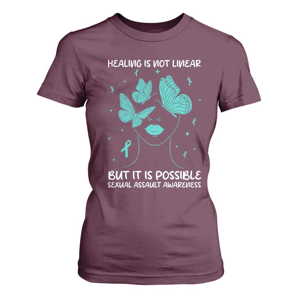 Sexual Assault Prevention Support T Shirt For Women Healing Is Not Linear But It Is Possible