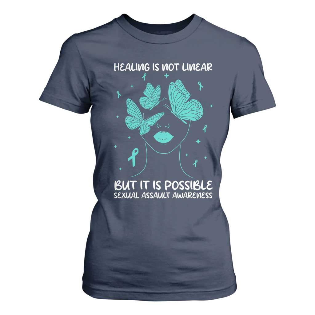 Sexual Assault Prevention Support T Shirt For Women Healing Is Not Linear But It Is Possible