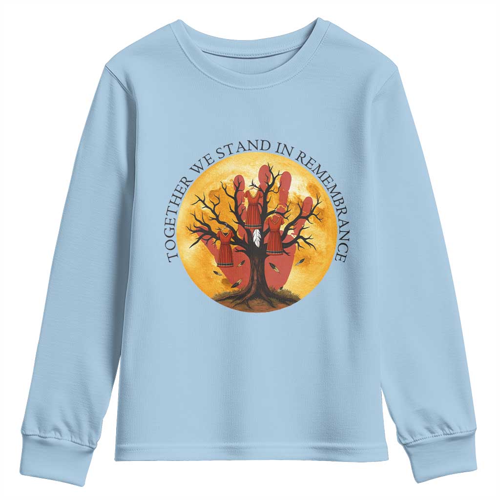 MMIW Red Hand Indigenous Native American Youth Sweatshirt Together We Stand In Remembrance