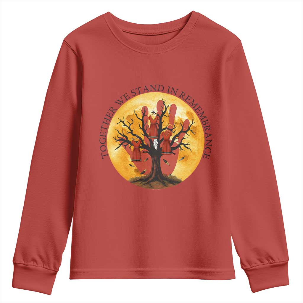 MMIW Red Hand Indigenous Native American Youth Sweatshirt Together We Stand In Remembrance