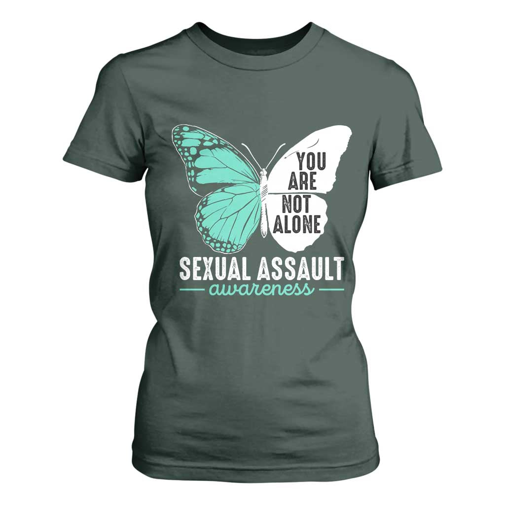 April Sexual Assault Prevention Support T Shirt For Women Teal Ribbon Flower