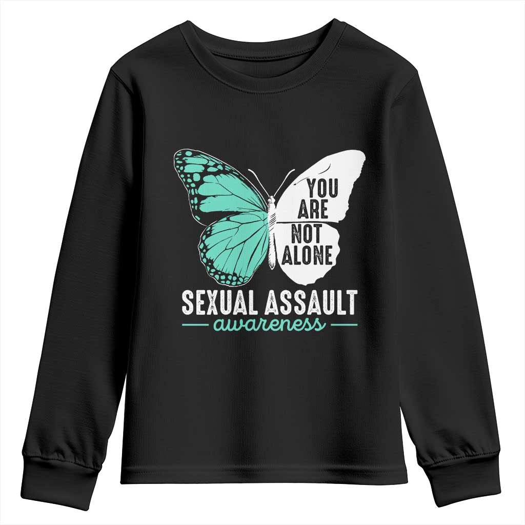 April Sexual Assault Prevention Support Youth Sweatshirt Teal Ribbon Flower
