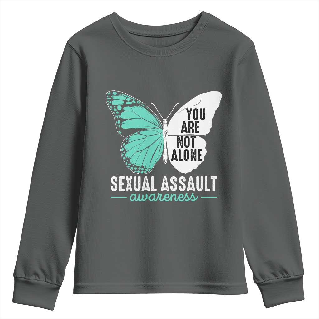 April Sexual Assault Prevention Support Youth Sweatshirt Teal Ribbon Flower