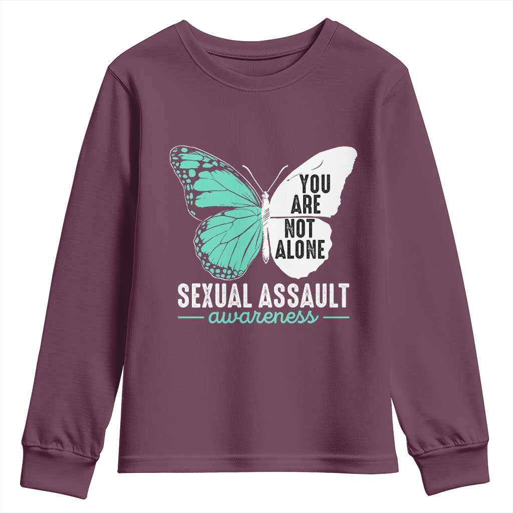 April Sexual Assault Prevention Support Youth Sweatshirt Teal Ribbon Flower