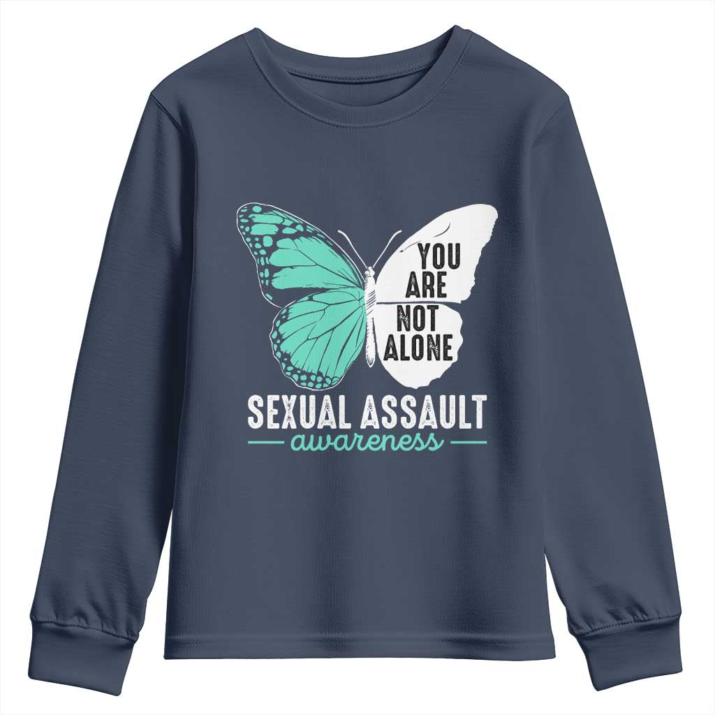 April Sexual Assault Prevention Support Youth Sweatshirt Teal Ribbon Flower