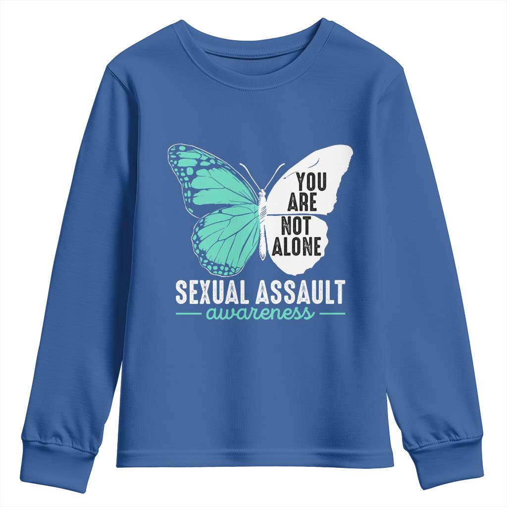 April Sexual Assault Prevention Support Youth Sweatshirt Teal Ribbon Flower