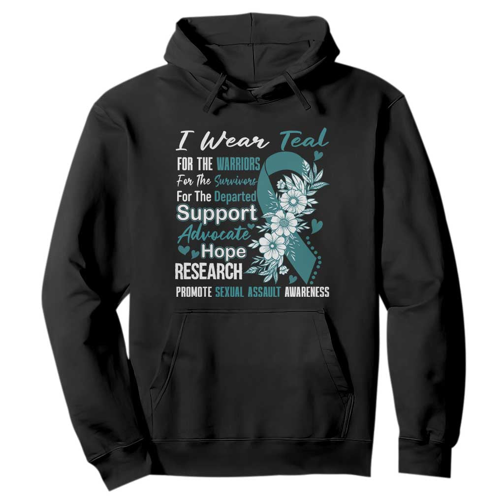 Sexual Assault Prevention Support Hoodie Teal Ribbon Flower
